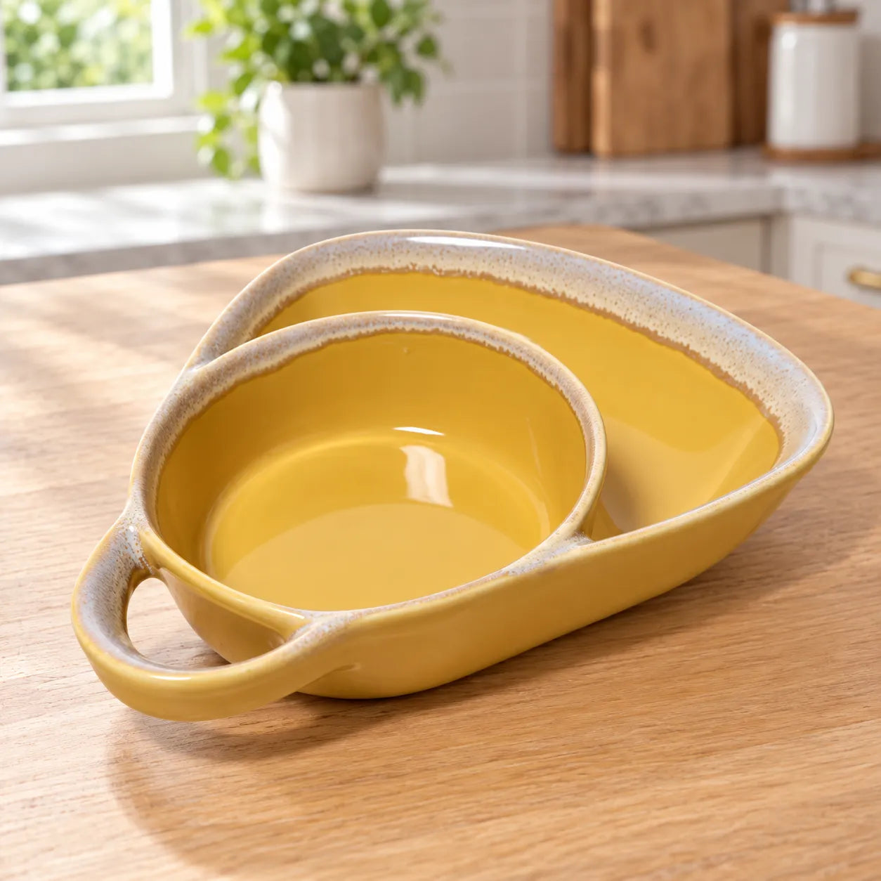 Ceramic Divided Soup & Sandwich Bowl with Handle