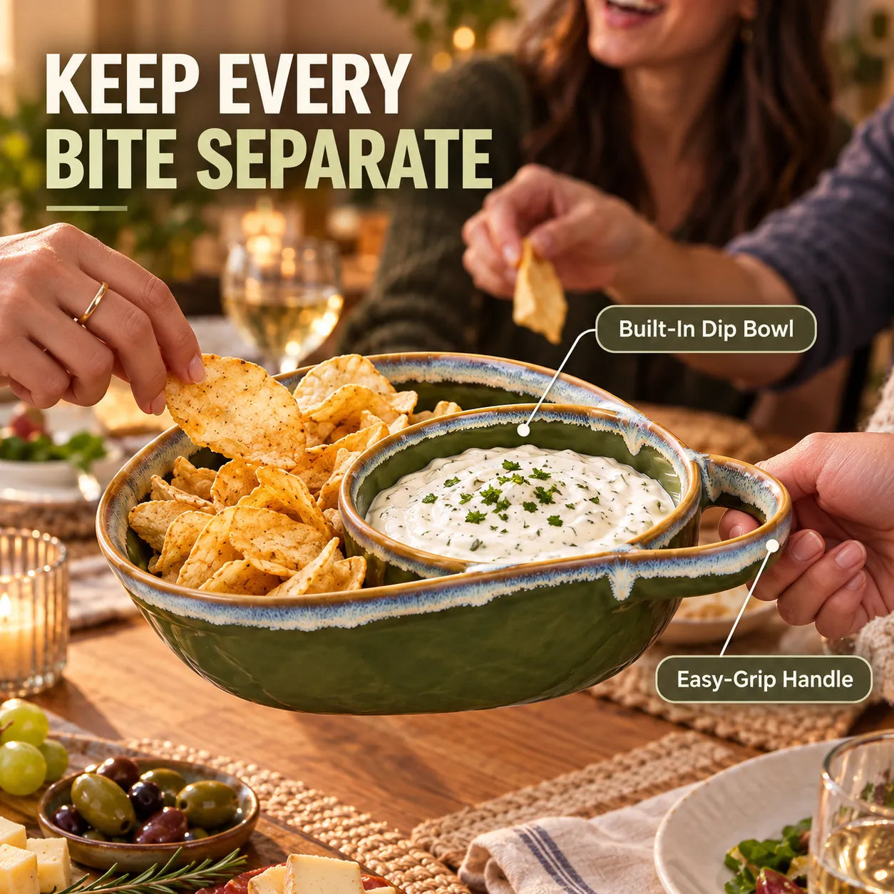 Ceramic Divided Soup & Sandwich Bowl with Handle