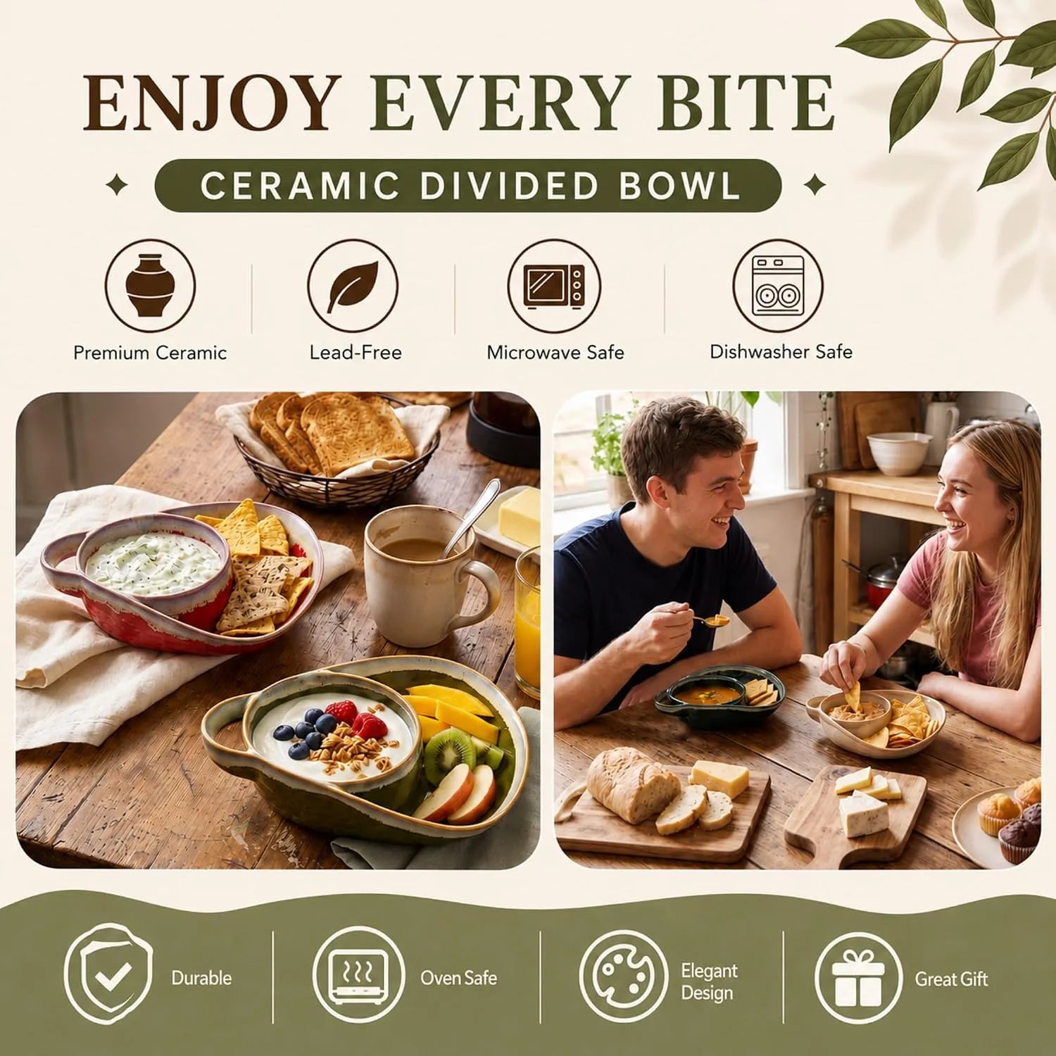 Ceramic Divided Soup & Sandwich Bowl with Handle