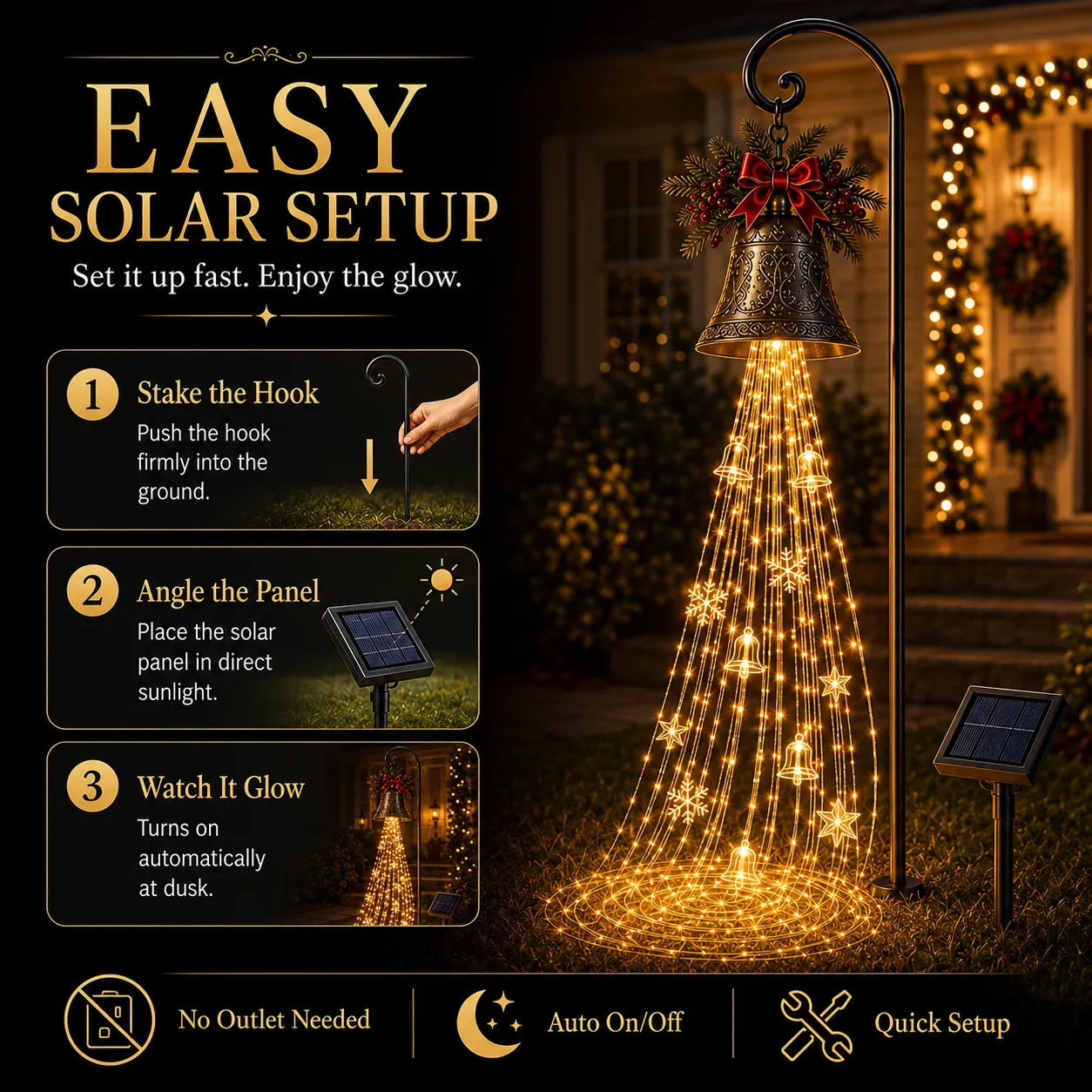 Christmas Bell Cascade Solar Yard Light
