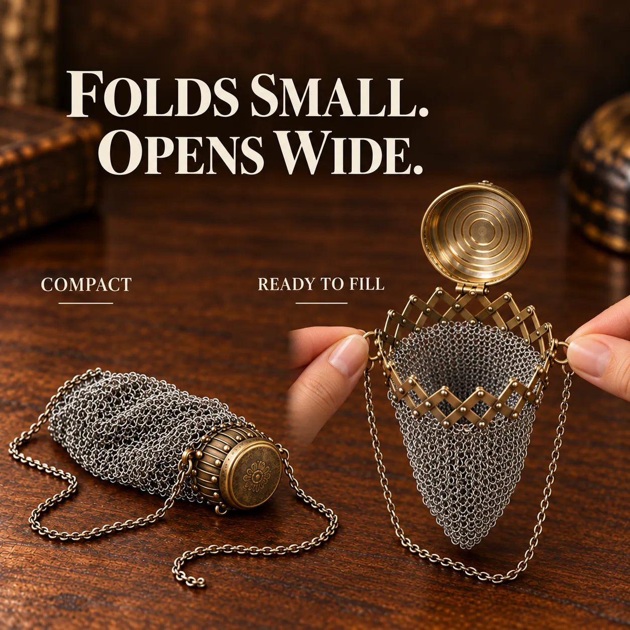 Expandable 1920s-Inspired Chain-Mesh Coin Purse