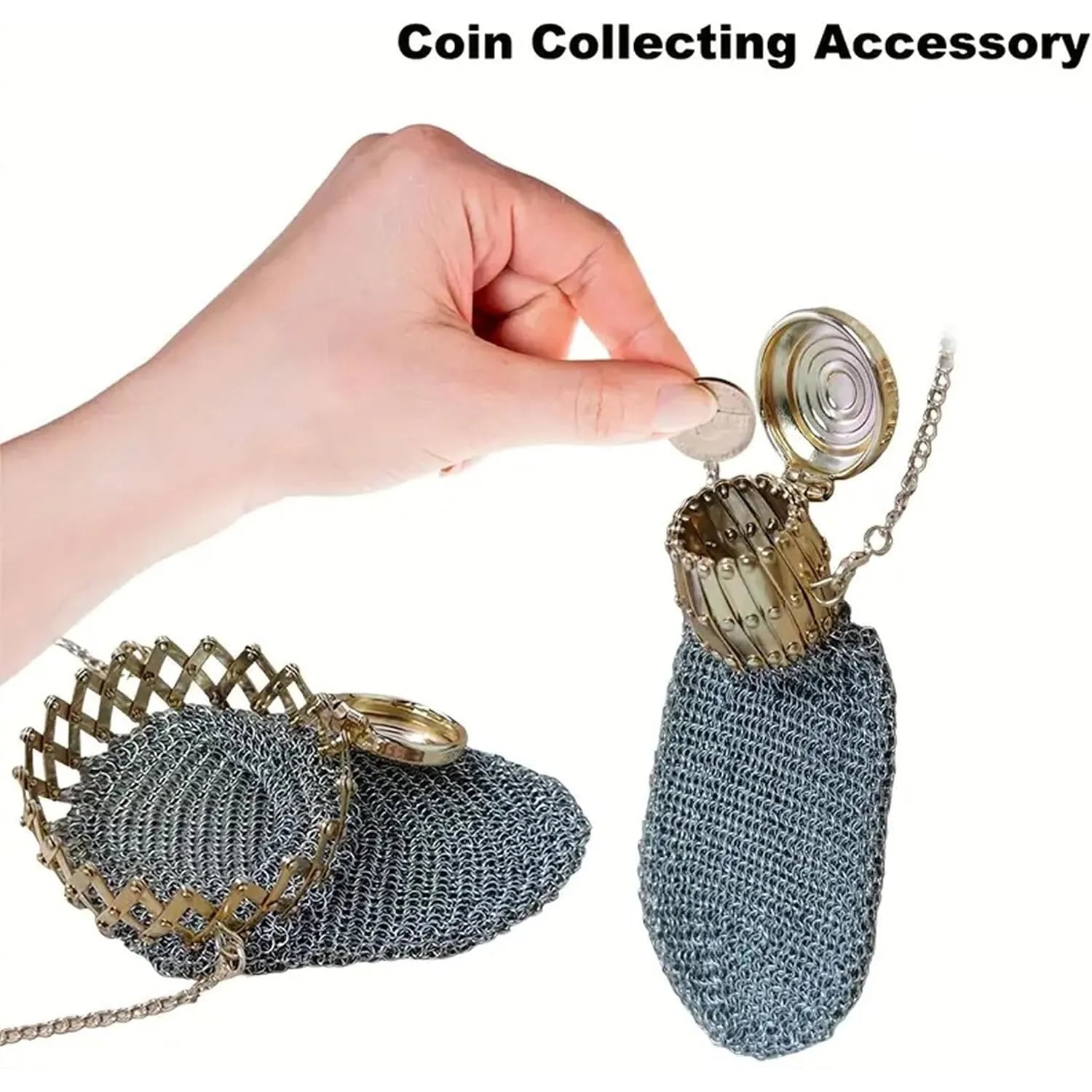 Expandable 1920s-Inspired Chain-Mesh Coin Purse