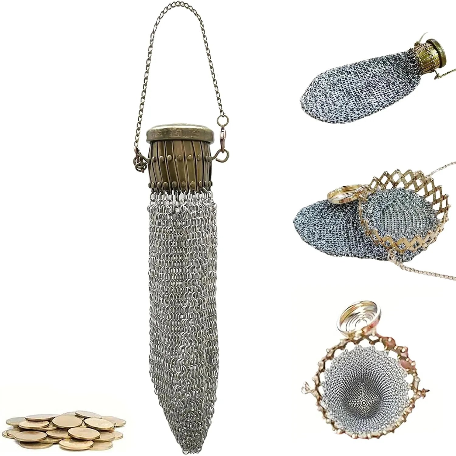 Expandable 1920s-Inspired Chain-Mesh Coin Purse