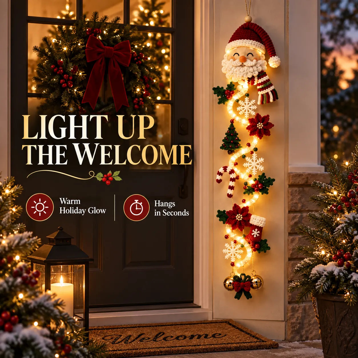 Glowing Christmas Door Hanger – Light-Up Vertical Holiday Décor