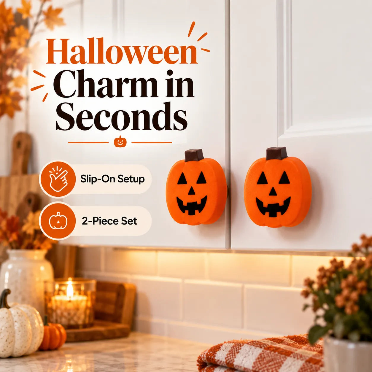 Halloween Pumpkin Knob Covers — 2-Piece Set
