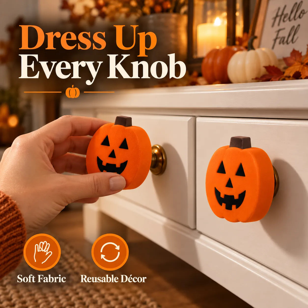 Halloween Pumpkin Knob Covers — 2-Piece Set