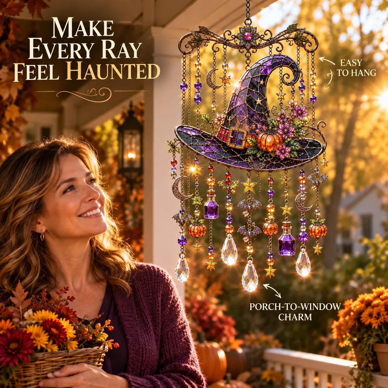 Halloween Stained-Glass-Look Suncatcher Hanging Decor