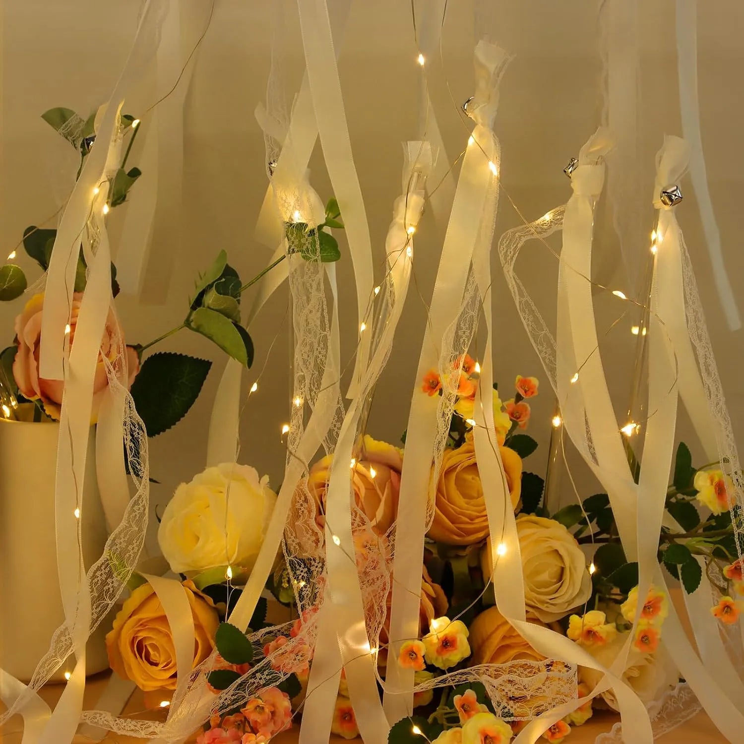 Light-Up Ribbon Fairy Wands with Warm White LEDs & Bells