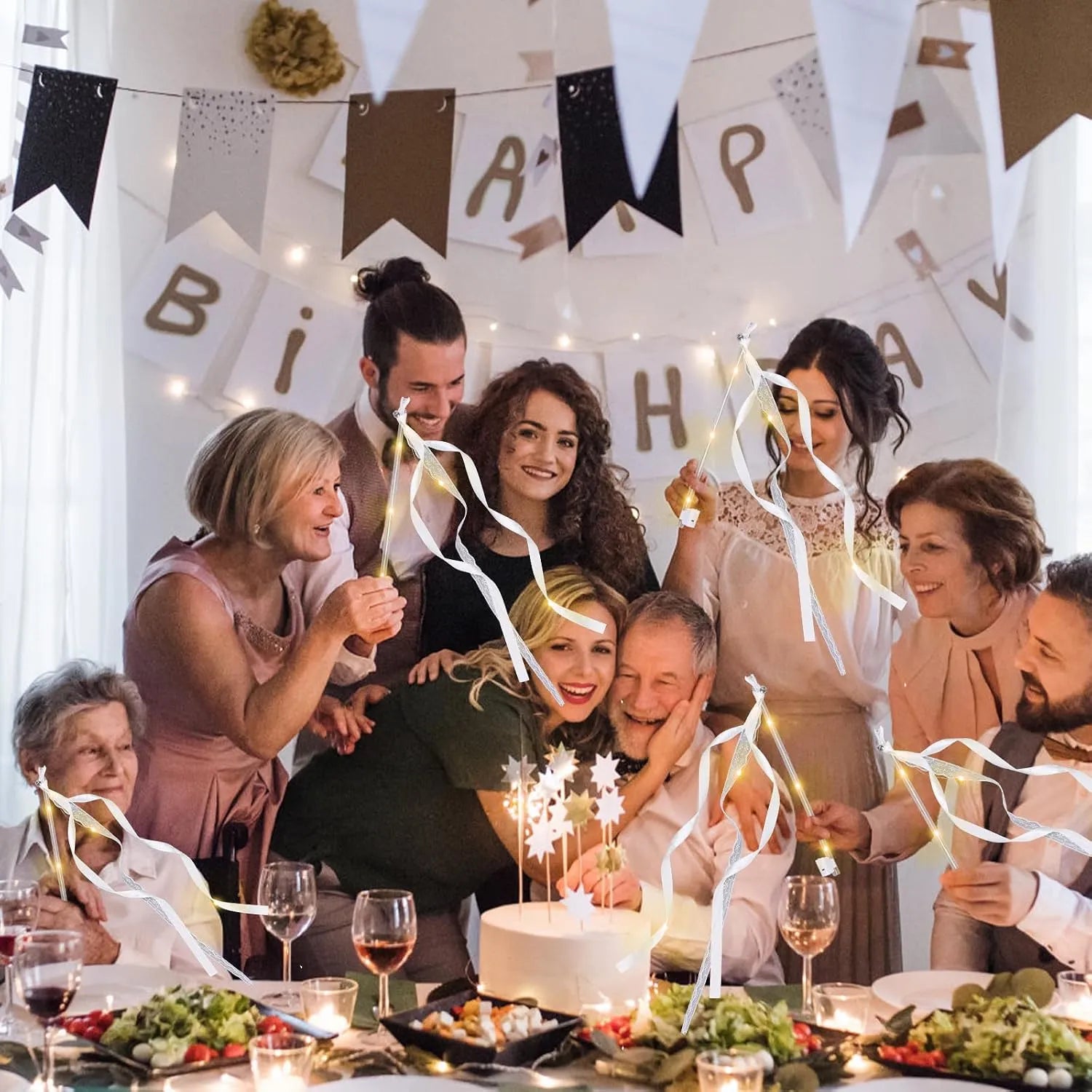 Light-Up Ribbon Fairy Wands with Warm White LEDs & Bells