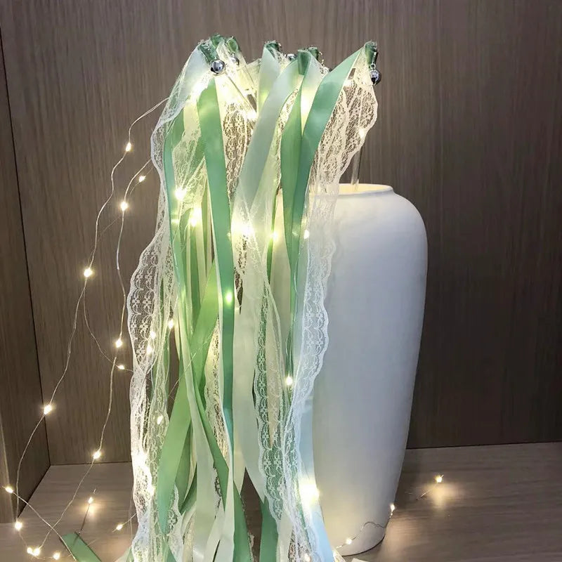 Light-Up Ribbon Fairy Wands with Warm White LEDs & Bells