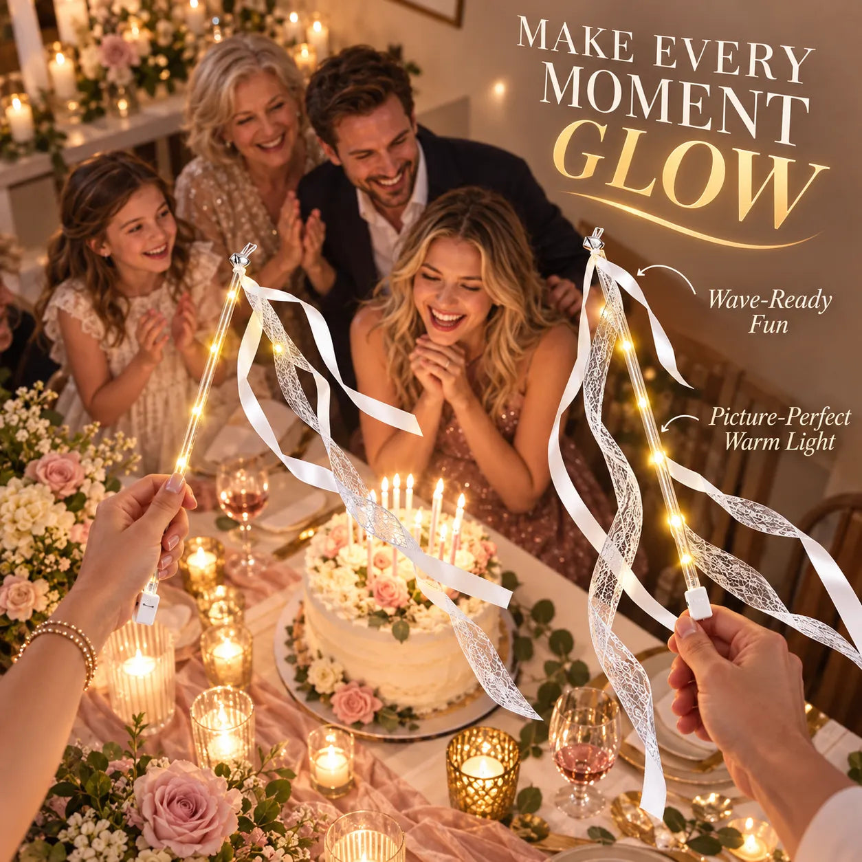 Light-Up Ribbon Fairy Wands with Warm White LEDs & Bells