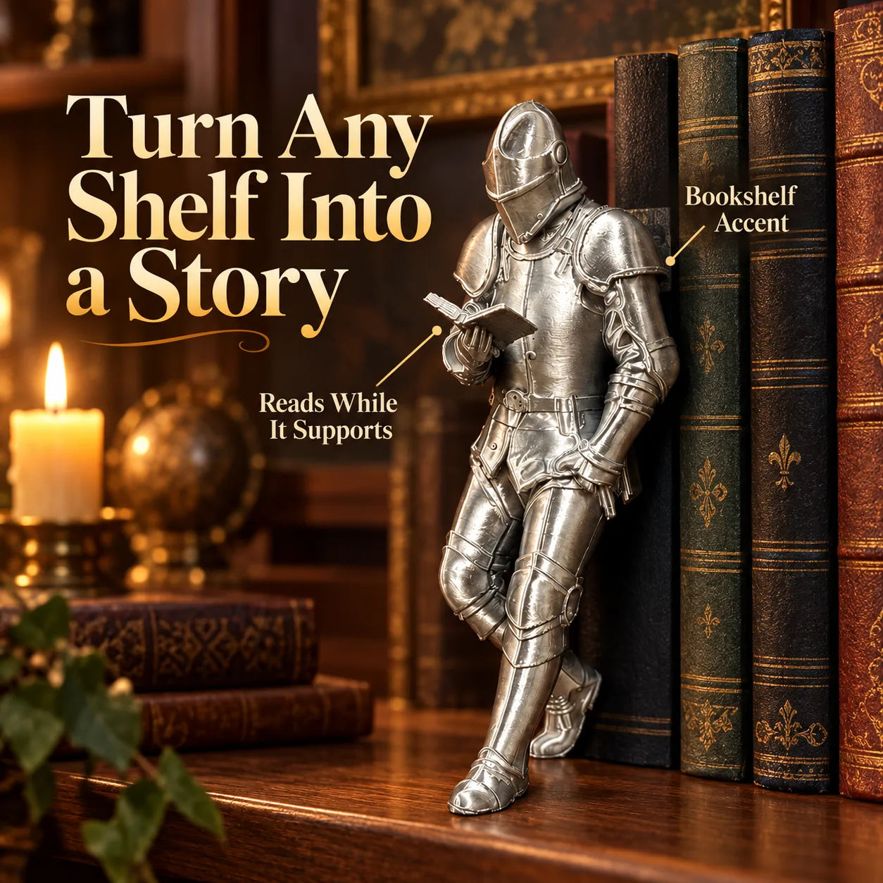 Medieval Knight Reading Bookend Decor