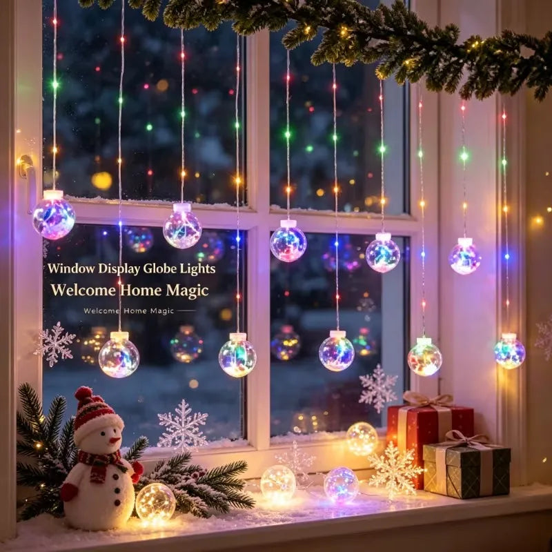 Multicolor Crackle Globe Curtain Lights – 200 LEDs, 10 Globes