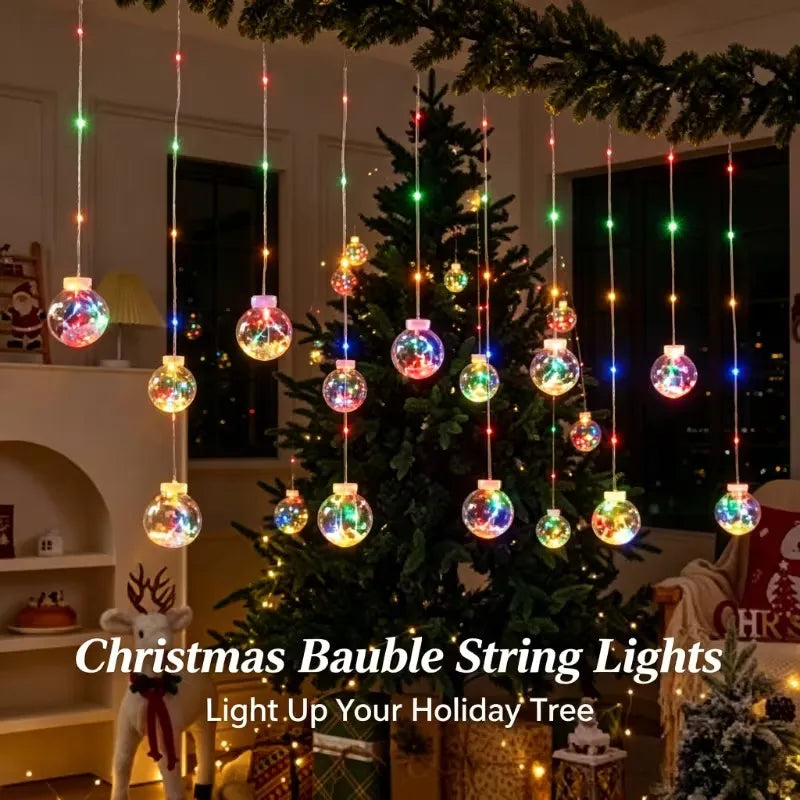 Multicolor Crackle Globe Curtain Lights – 200 LEDs, 10 Globes
