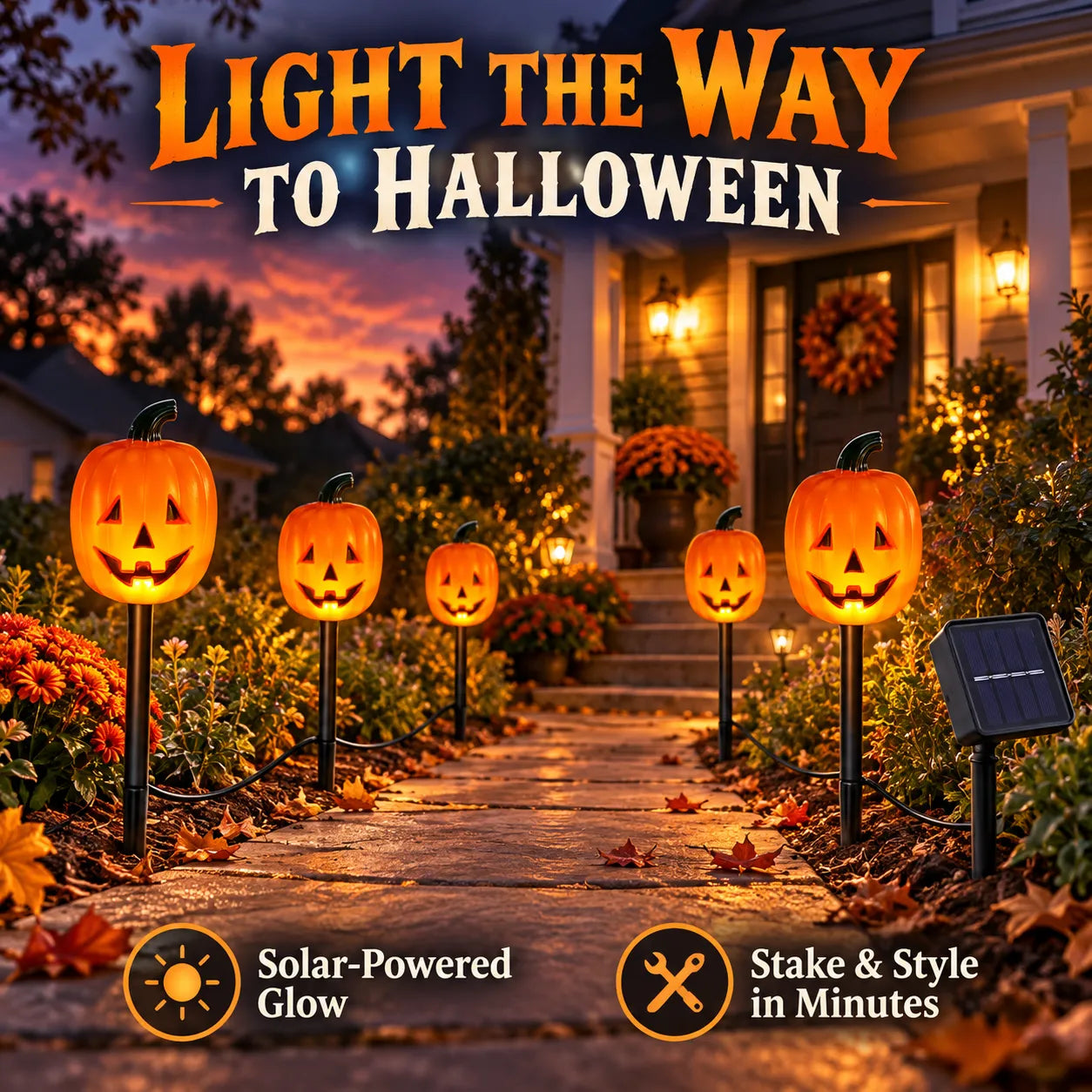 Nostalgic Solar Pumpkin Pathway Lights – 5-Piece Set