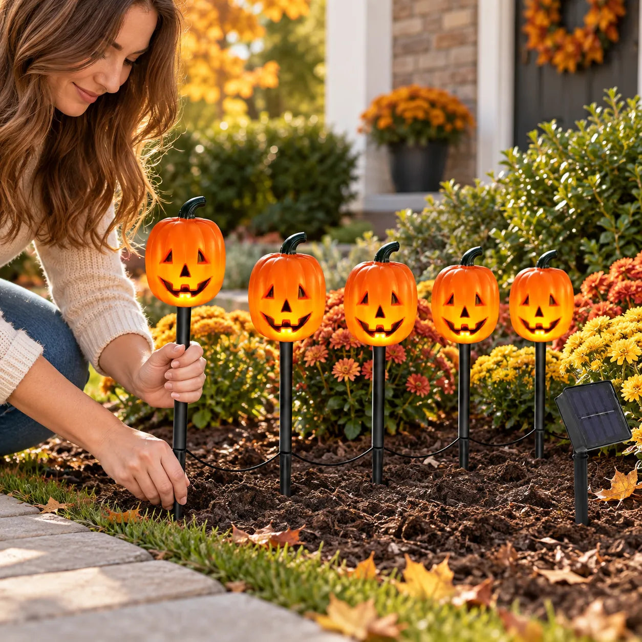 Nostalgic Solar Pumpkin Pathway Lights – 5-Piece Set