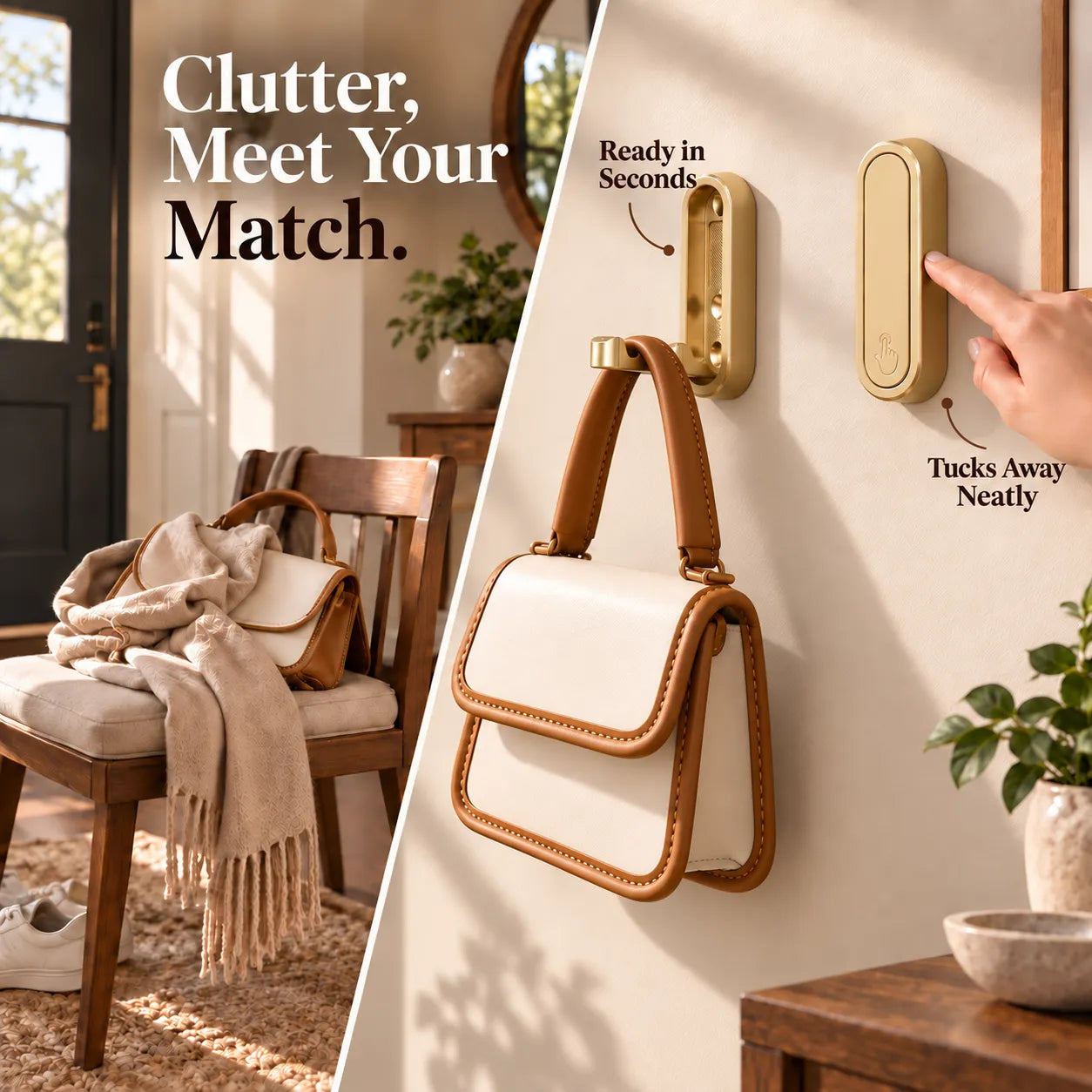 Press-to-Open Space-Saving Folding Wall Hook