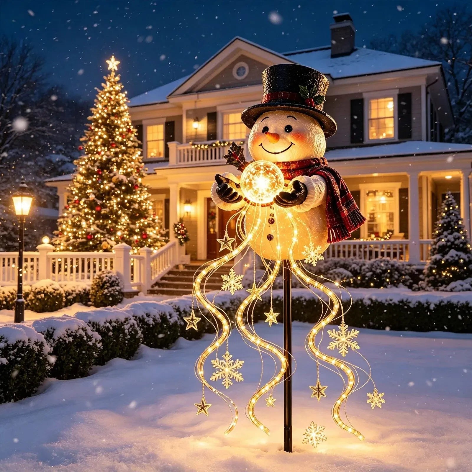 Snowman Magic Fountain Solar Christmas Garden Light