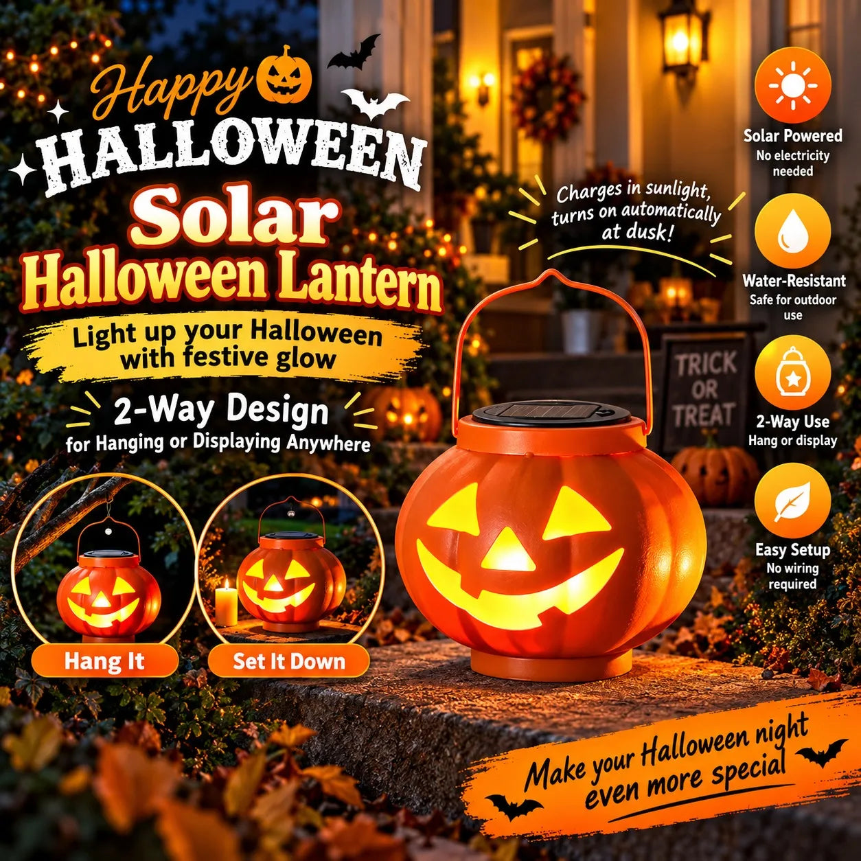 Solar Halloween Pumpkin Lantern