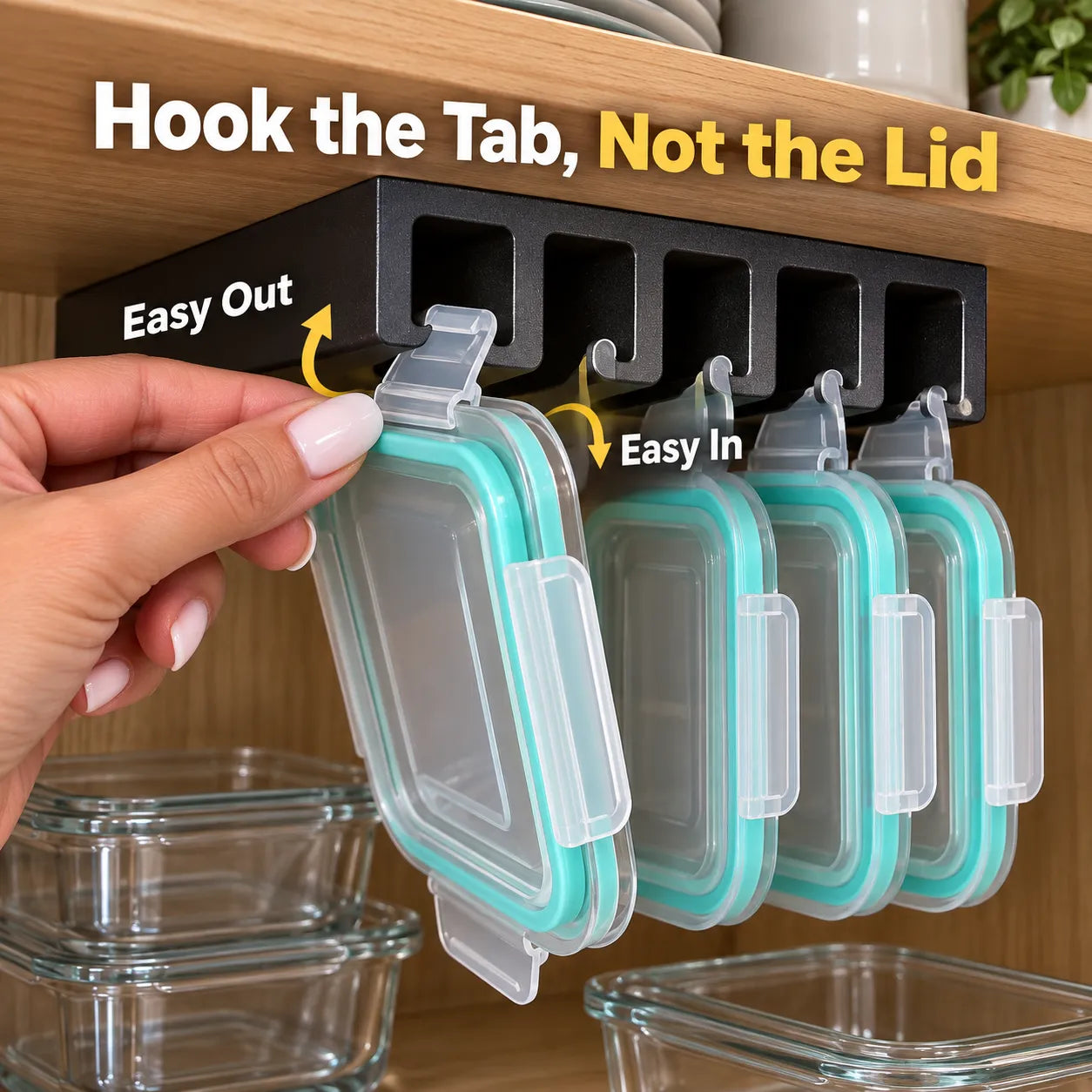 Space-Saving Under-Shelf Food Container Lid Organizer
