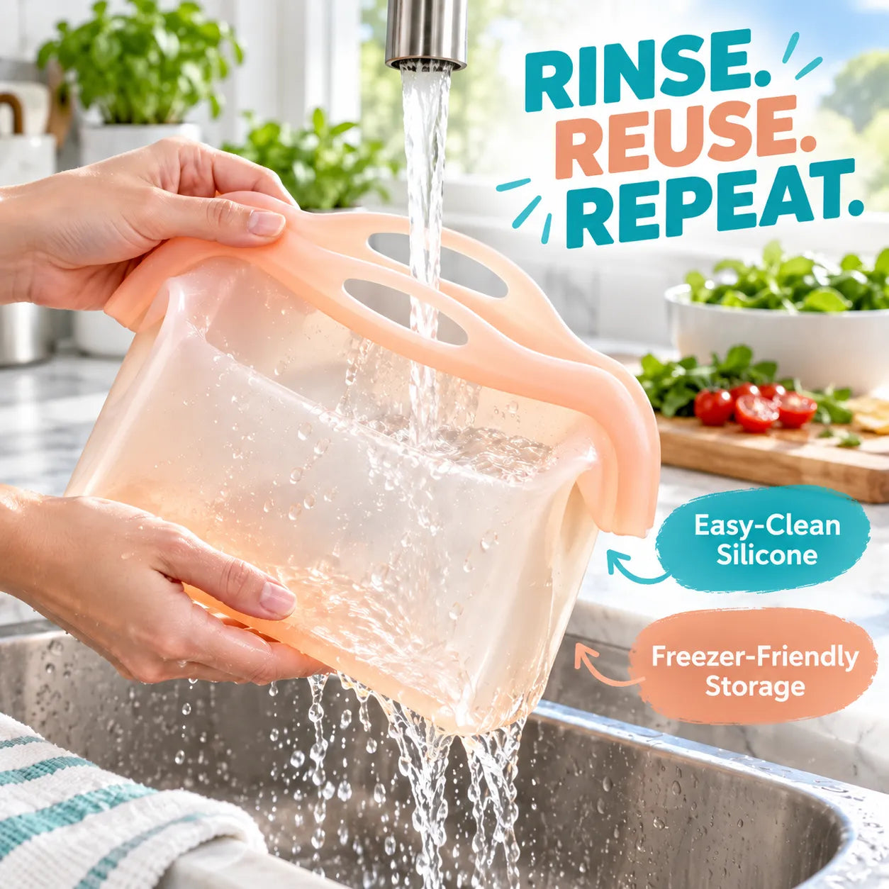 Stand-Up Reusable Silicone Food Storage Bag – 1000 ml