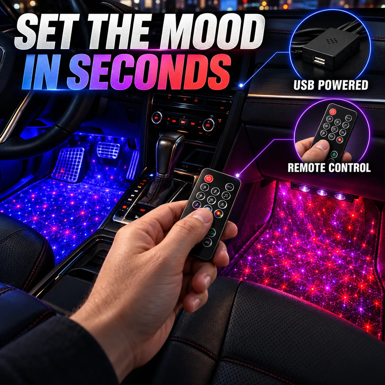 Starlit Drive Sound-Reactive Car Footwell Light Kit