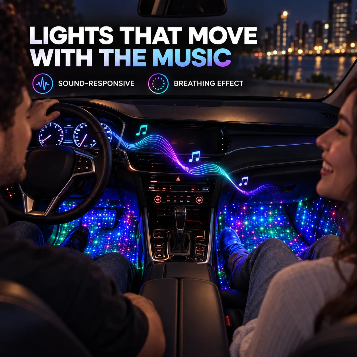 Starlit Drive Sound-Reactive Car Footwell Light Kit