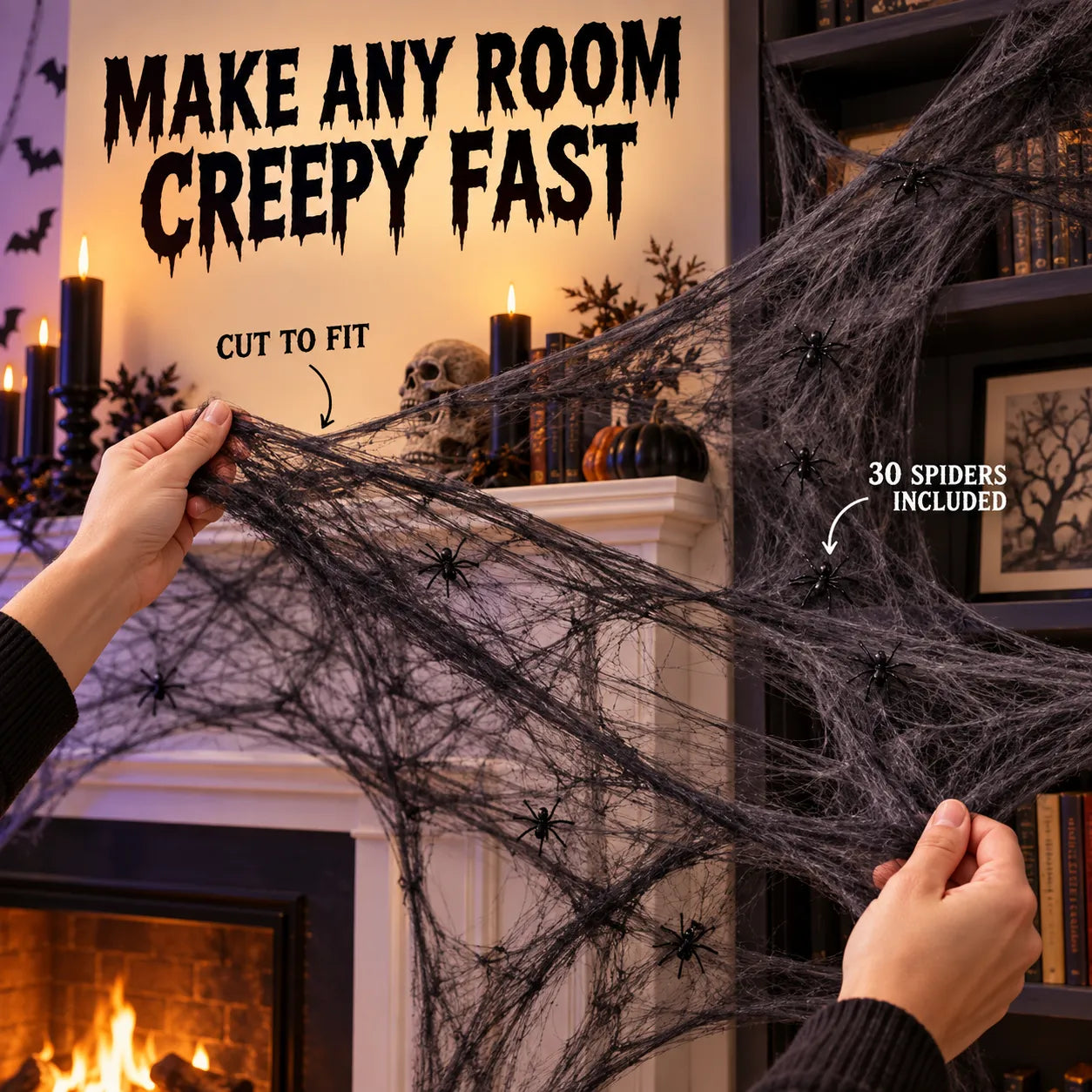 Stretchable Halloween Spider Web Decoration Set