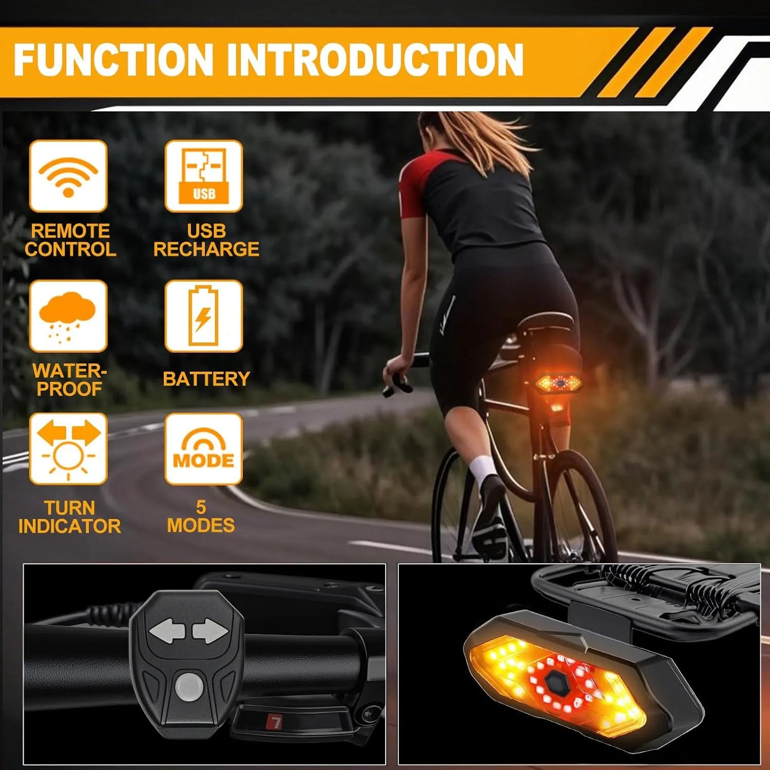 Wireless Bike Turn Signal Tail Light with Handlebar Remote