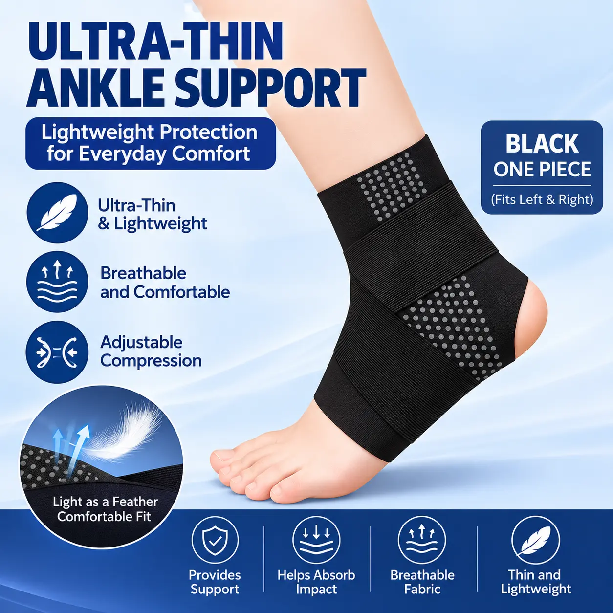 Ultra-Thin Ankle Support Brace with Gel Pads – Adjustable Compression Wrap for Everyday Comfort