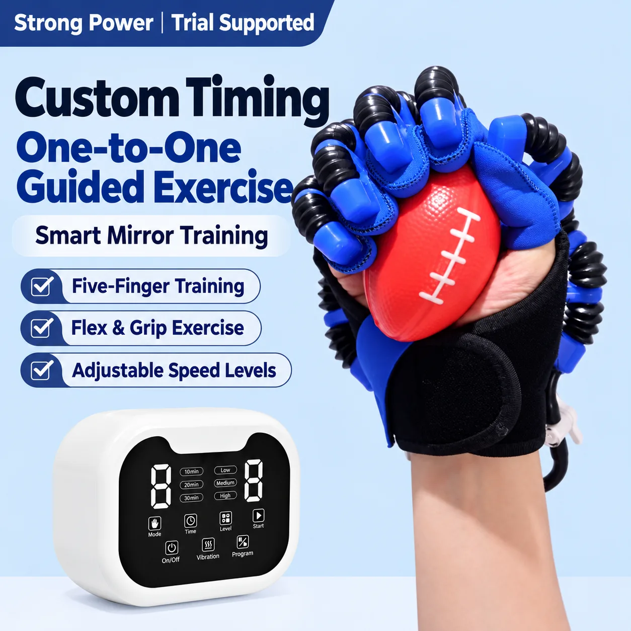 Smart Air-Powered Finger Exercise Trainer – Adjustable Hand Movement & Grip Training Glove