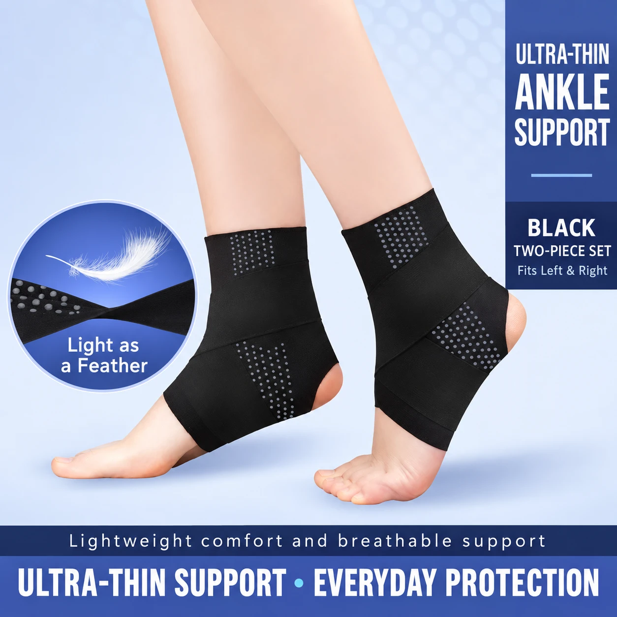 Ultra-Thin Ankle Support Brace with Gel Pads – Adjustable Compression Wrap for Everyday Comfort