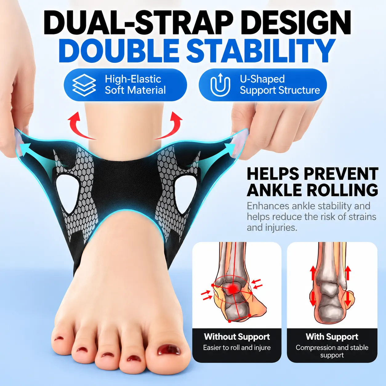 Adjustable Honeycomb Ankle Support Brace – Dual-Strap Stability & Comfortable Fit