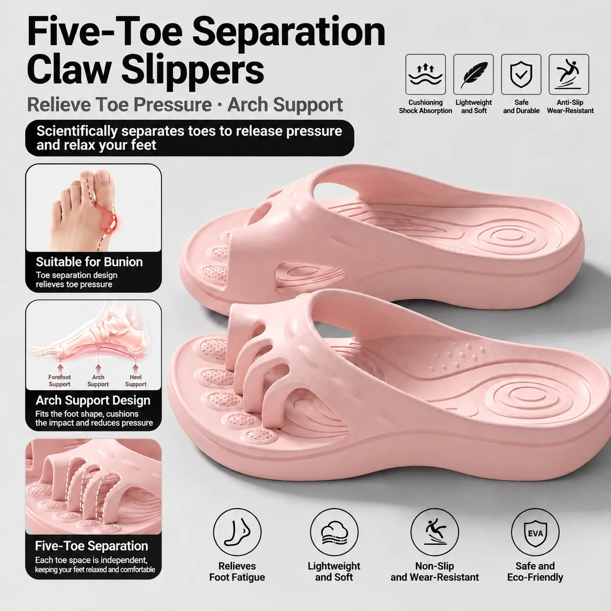 Five-Toe Separation Slides with Arch Support