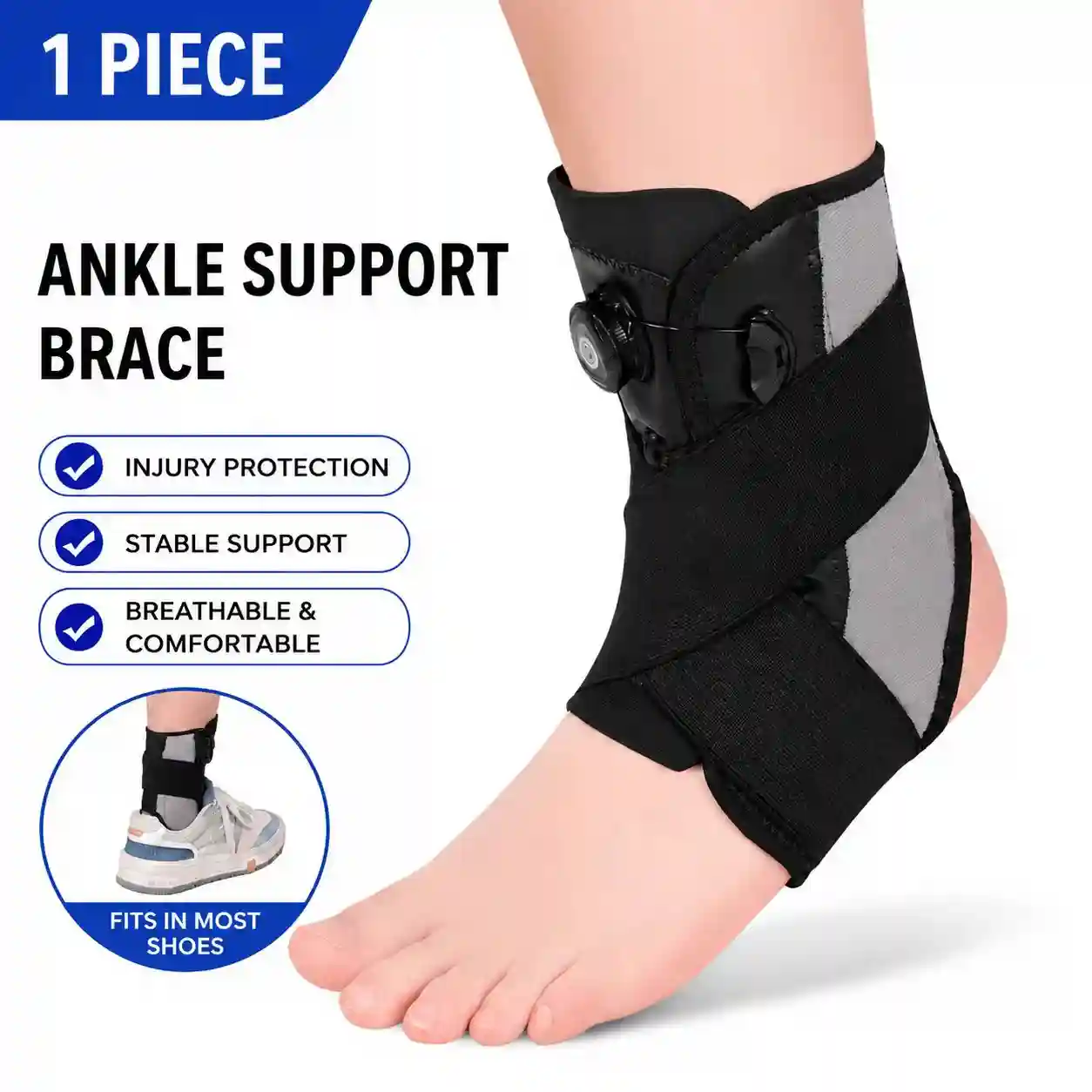 Adjustable Dial Ankle Support Brace – Open-Heel Stabilizer for Daily Comfort