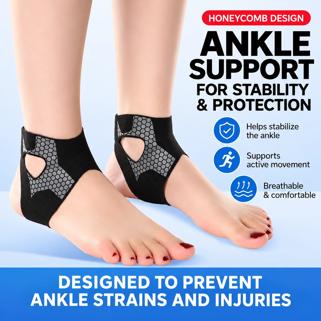 Adjustable Honeycomb Ankle Support Brace – Dual-Strap Stability & Comfortable Fit