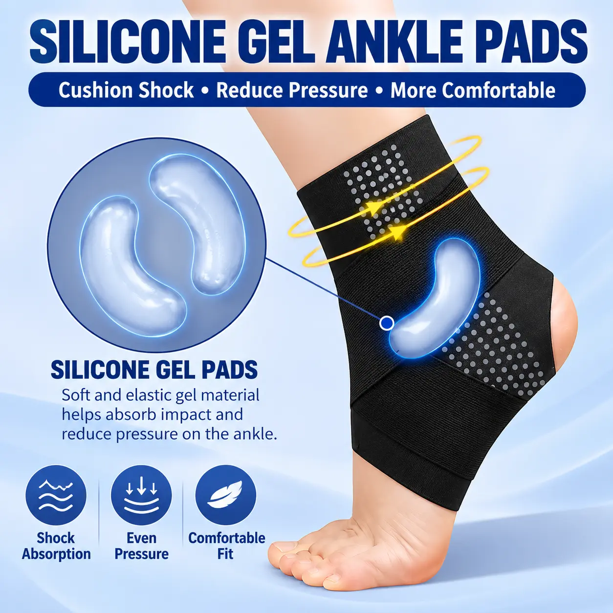 Ultra-Thin Ankle Support Brace with Gel Pads – Adjustable Compression Wrap for Everyday Comfort