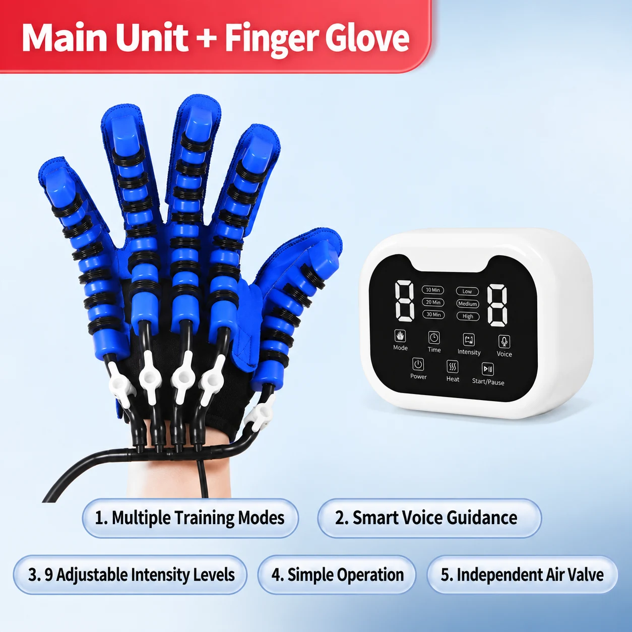Smart Air-Powered Finger Exercise Trainer – Adjustable Hand Movement & Grip Training Glove