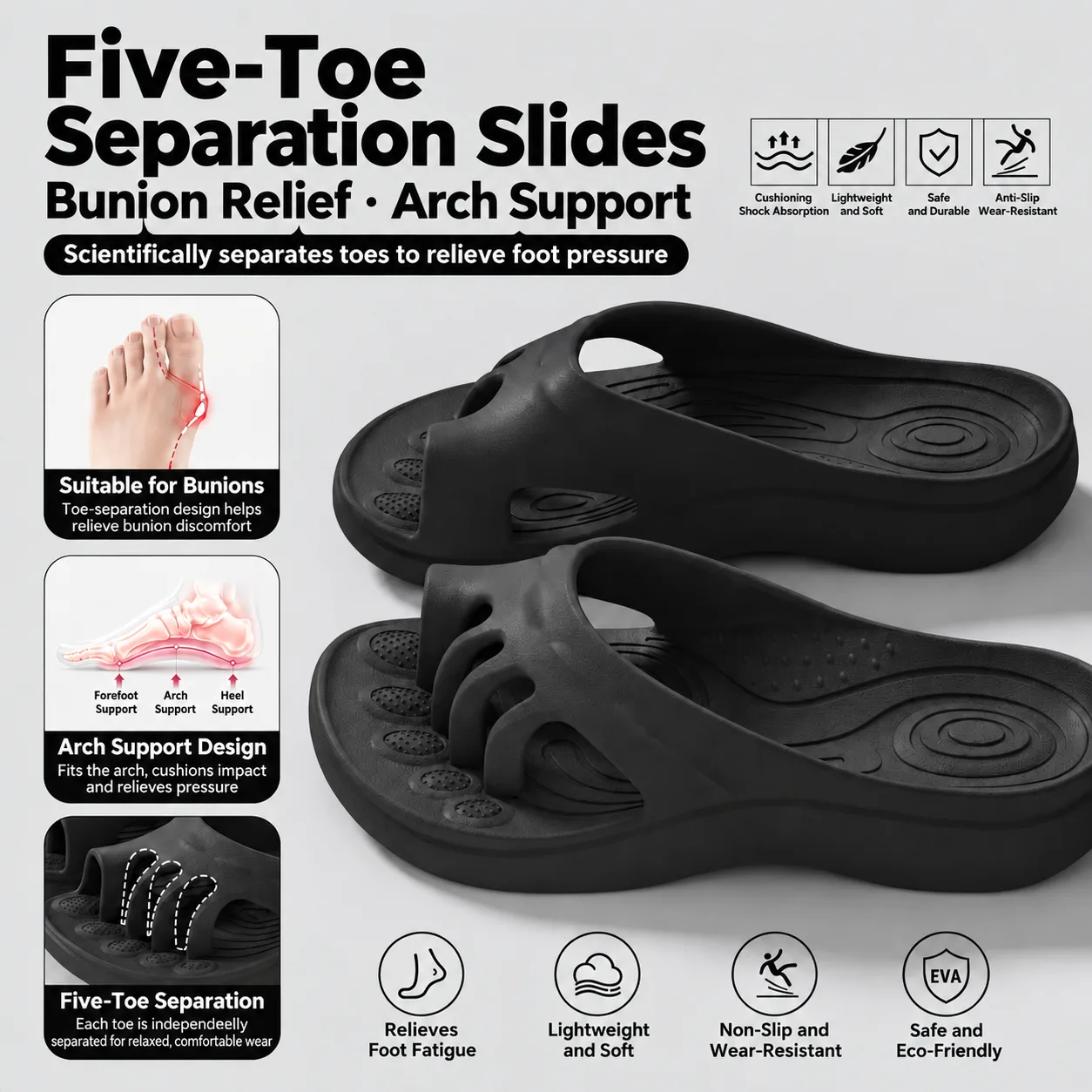 Five-Toe Separation Slides with Arch Support