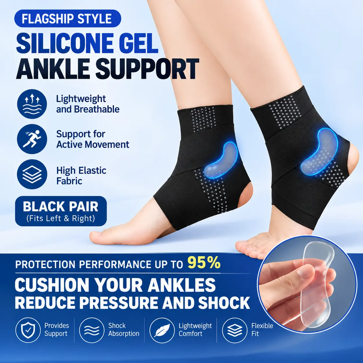 Ultra-Thin Ankle Support Brace with Gel Pads – Adjustable Compression Wrap for Everyday Comfort
