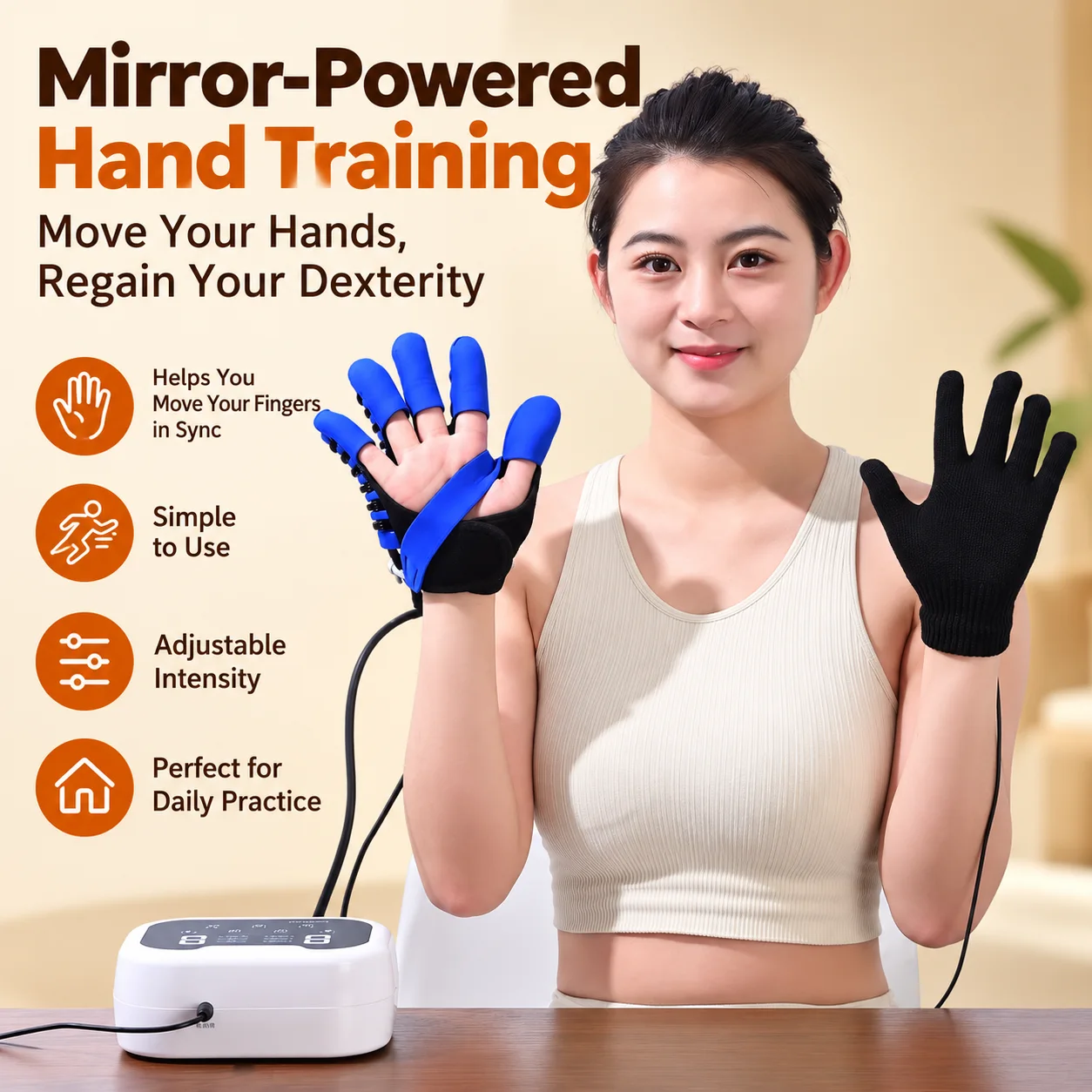 Smart Air-Powered Finger Exercise Trainer – Adjustable Hand Movement & Grip Training Glove