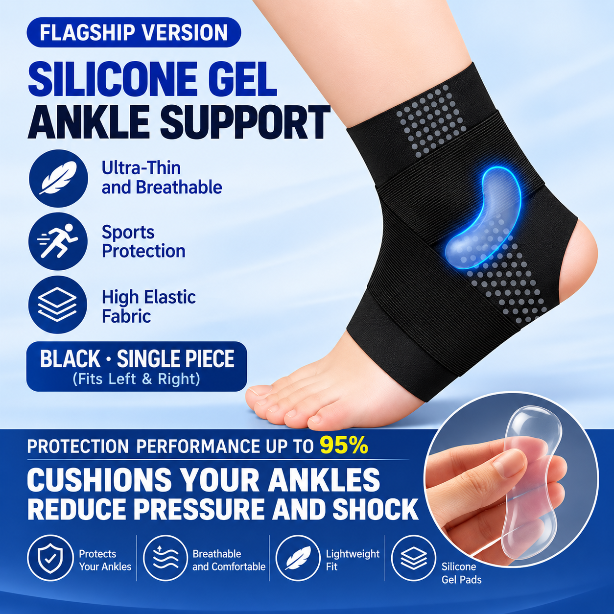 Ultra-Thin Ankle Support Brace with Gel Pads – Adjustable Compression Wrap for Everyday Comfort