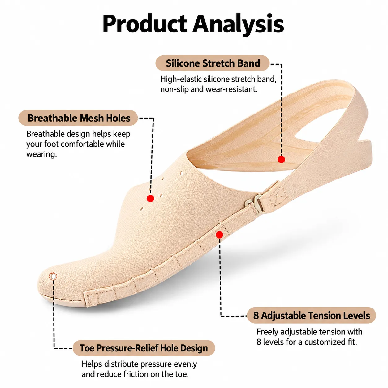 Adjustable Foot Guard Support Brace with 8-Level Tension Control for Toe Alignment & Foot Comfort