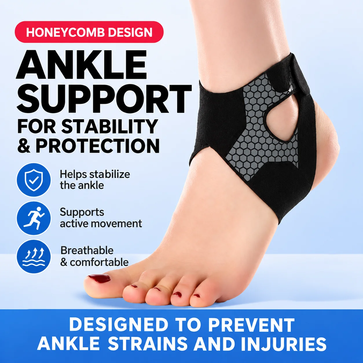 Adjustable Honeycomb Ankle Support Brace – Dual-Strap Stability & Comfortable Fit