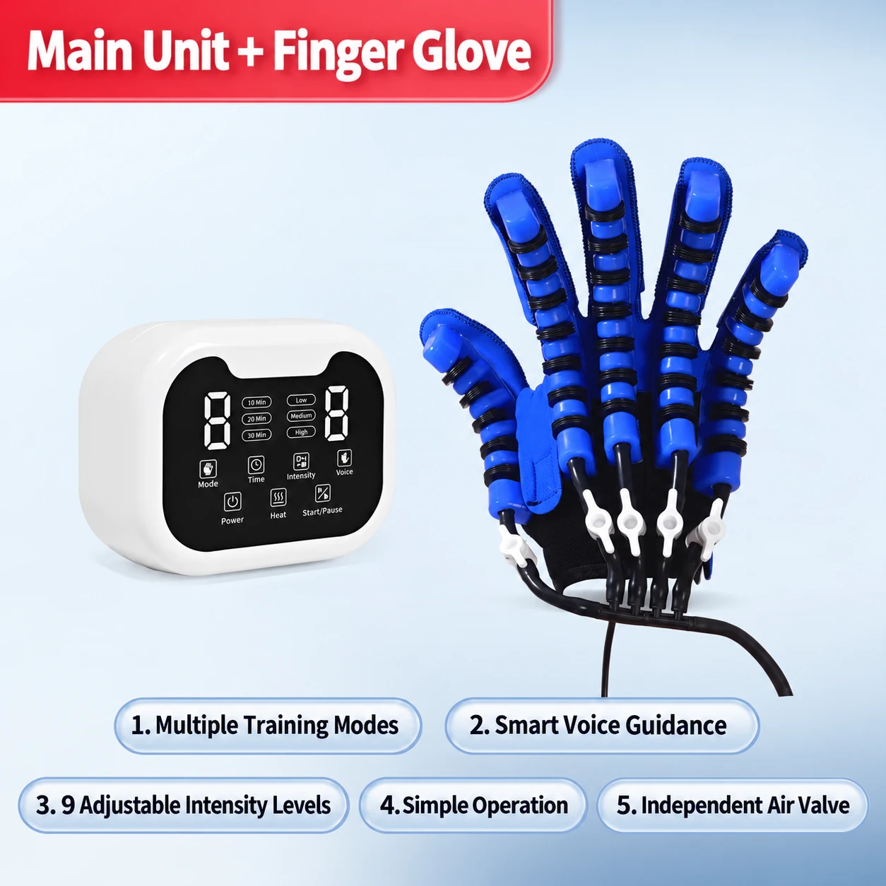 Smart Air-Powered Finger Exercise Trainer – Adjustable Hand Movement & Grip Training Glove
