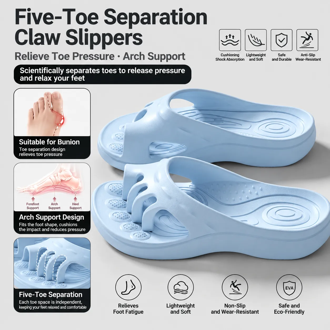Five-Toe Separation Slides with Arch Support