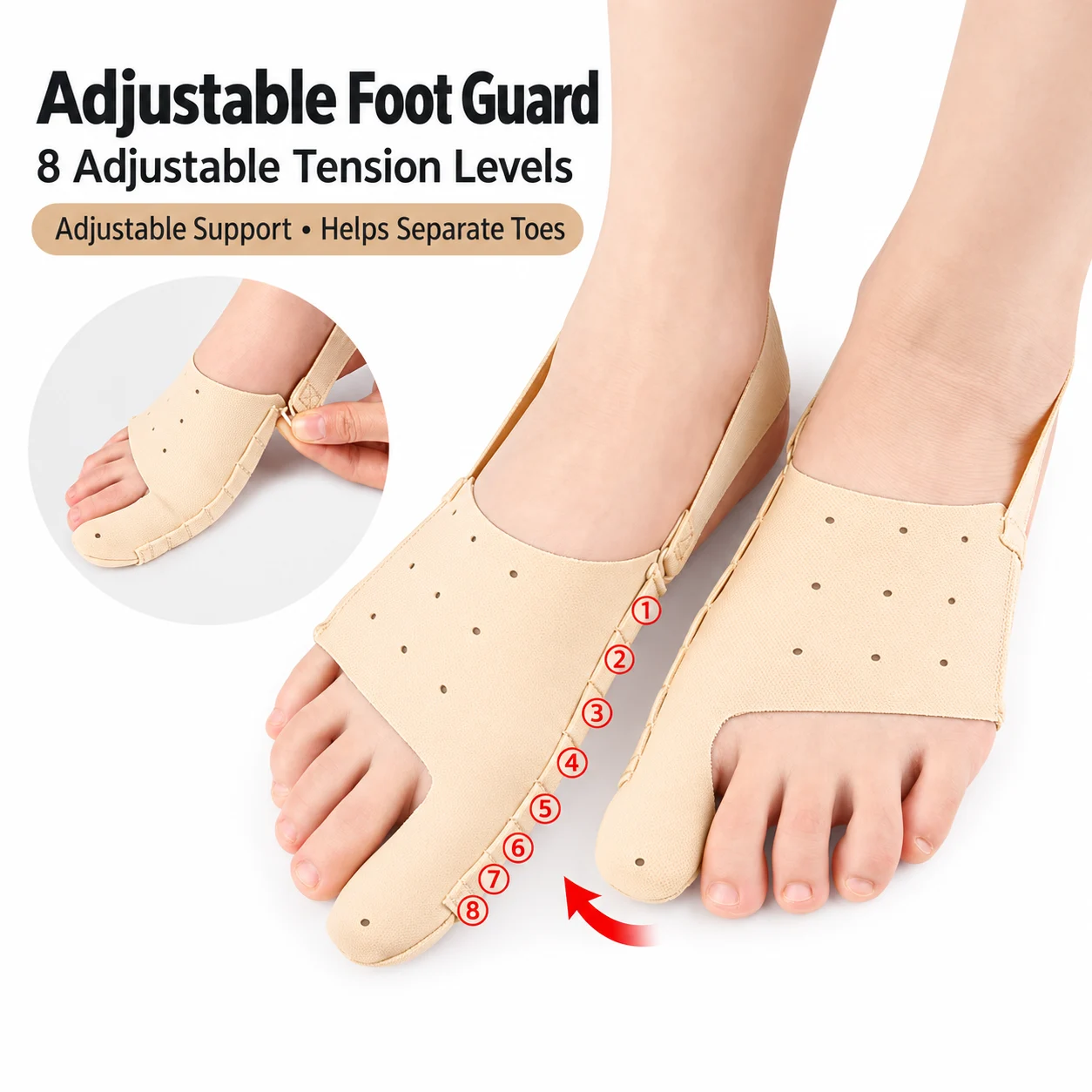 Adjustable Foot Guard Support Brace with 8-Level Tension Control for Toe Alignment & Foot Comfort
