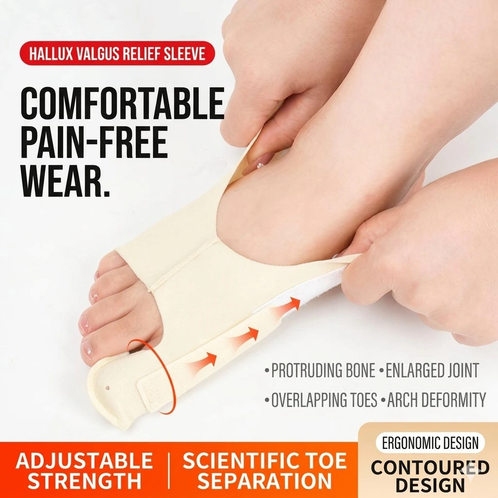 Adjustable Bunion Support Sleeve with Toe Separator – Slim Fit Foot Support, Pair