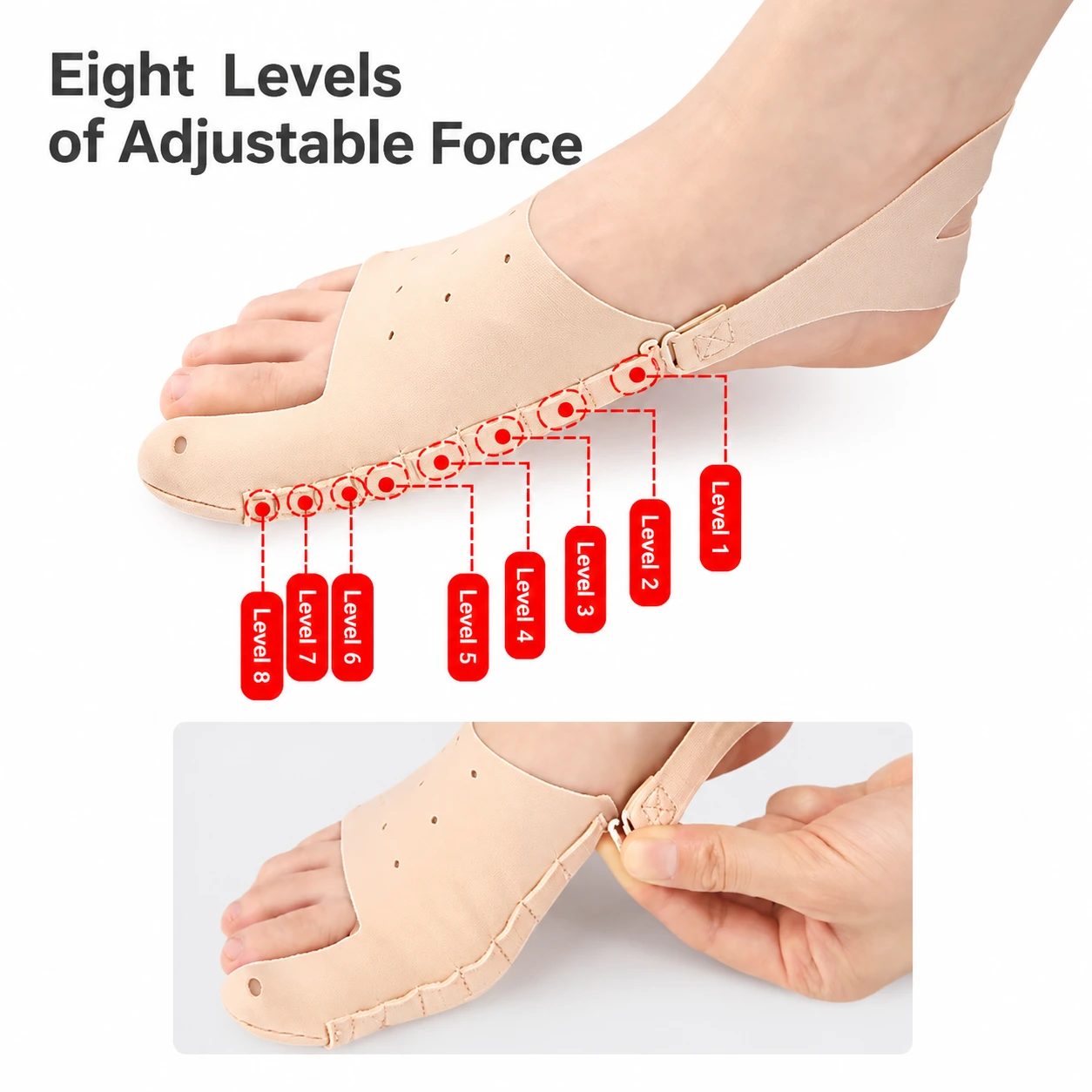 Adjustable Foot Guard Support Brace with 8-Level Tension Control for Toe Alignment & Foot Comfort