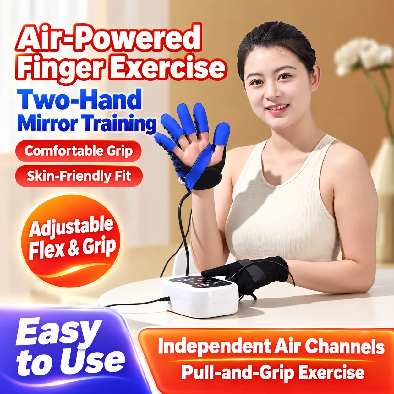 Smart Air-Powered Finger Exercise Trainer – Adjustable Hand Movement & Grip Training Glove